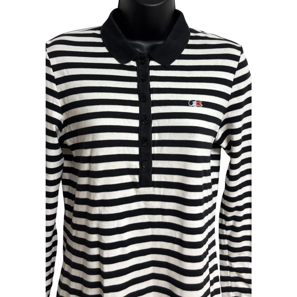 Lacoste Women Polo Pullover Dress Size 36 Blue White Stripe Long Sleeve VGUC - Picture 2 of 12